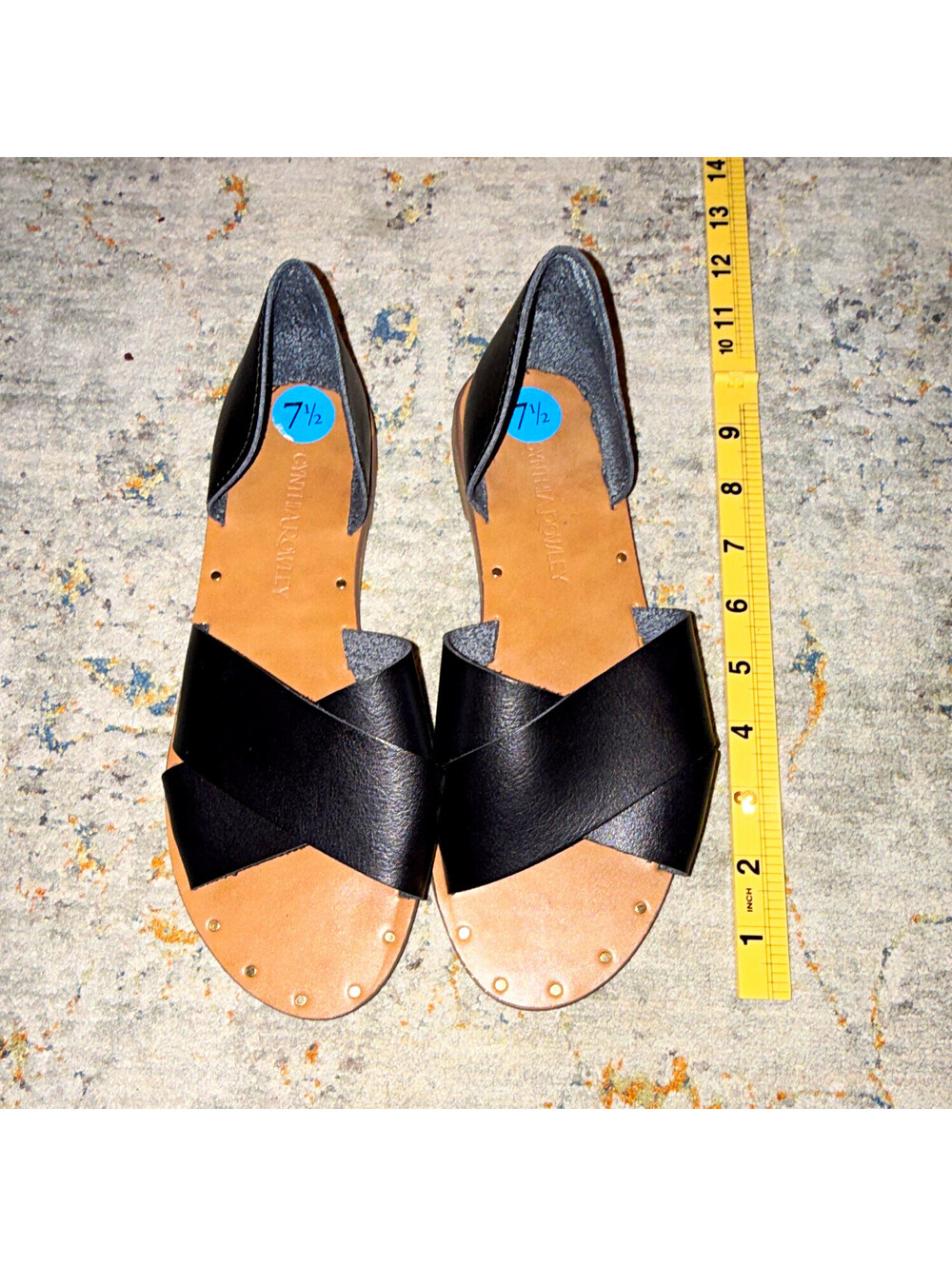 Cynthia Rowley Black Leather Crisscross Studded Slide Sandals Women's US 7.5